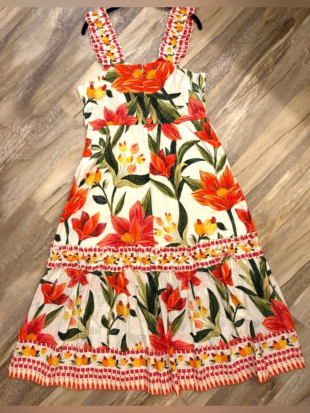 NWT FARM RIO Cashew Garden Floral Ruffle Midi Dress Size L Large - Picture 2 of 6